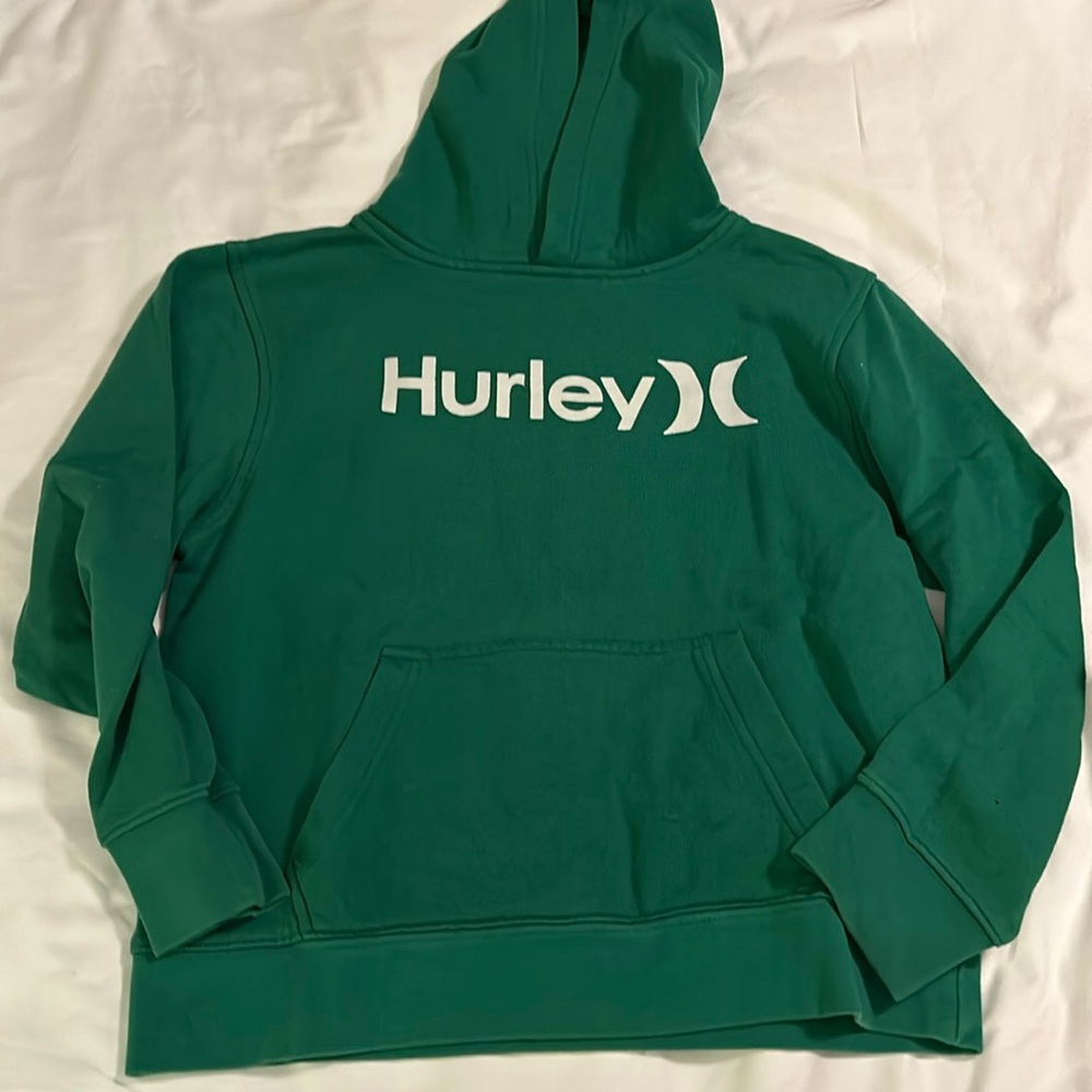 Hurley - Boys L-12 green hoodie with hand warmer across front
